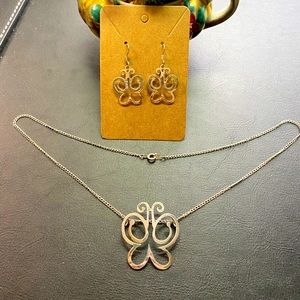 925 Silver butterfly necklace and earring set